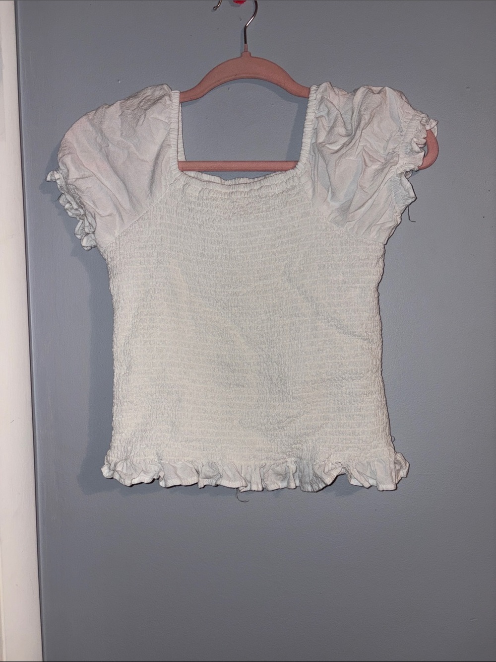 Cat & Jack White Smocked Puff Sleeve Crop Top